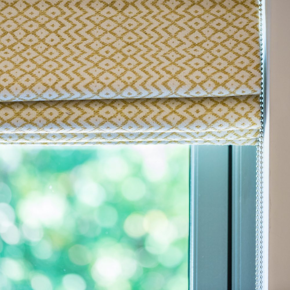 yellow patterned blinds